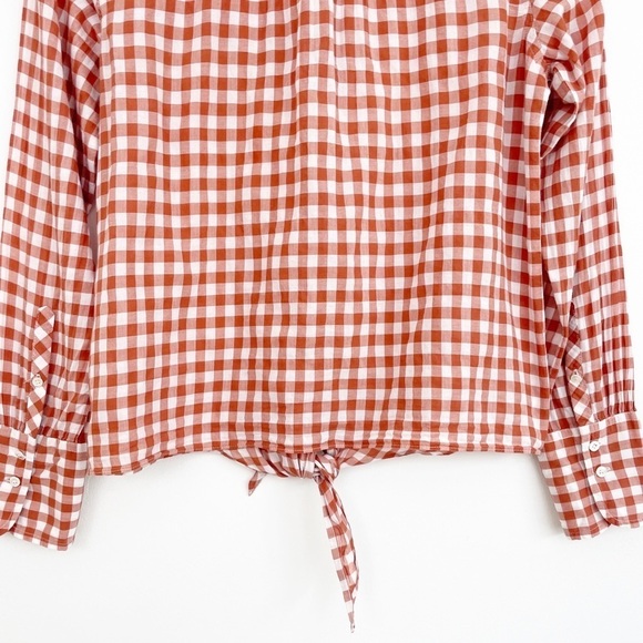 J. Crew Red Gingham Plaid Tie Front Button Down Shirt Size 4 - Picture 10 of 13